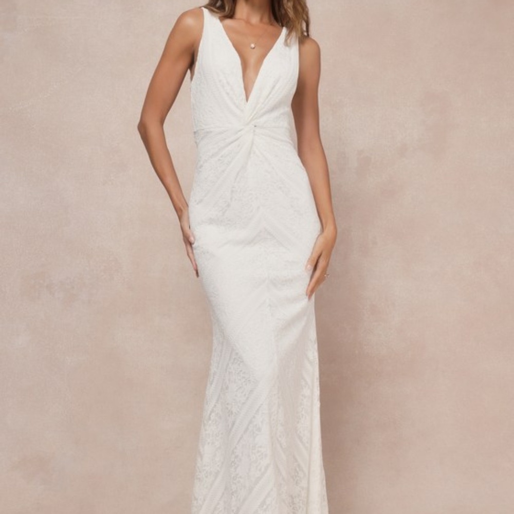 Lulus Adoring Attachment White Lace Twist-front Sleeveless Maxi Dress- Wedding
